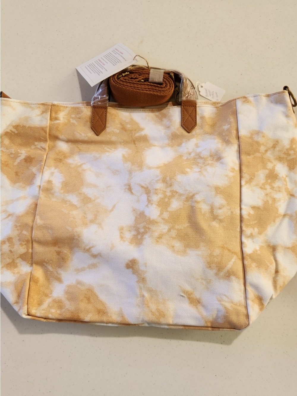Brand New w/strap Canvas Tie-Dye Tote Bag in Beige White - by Thirty-one